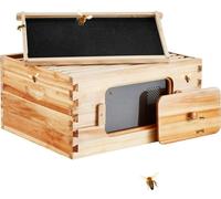 BieneNest Starter-Set - En bois de cèdre véritable avec cire d'abeille - Ruche Zander avec 10 cadres et fondations - Fenêtres transparentes pour abeilles en acrylique.
