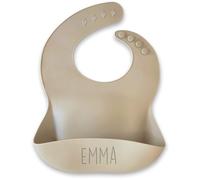 BIENMARQUER ® | Bavoir silicone personnalisé - Texte gravé dans le silicone - Résiste au lave-vaisselle. (Sable)