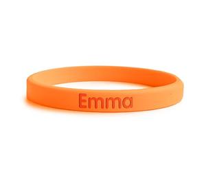 BIENMARQUER - Bracelet Fin Identification Personnalisable - Bracelet SOS pour Enfant à Personnaliser avec un Prénom + Numéro de Téléphone pour éviter que votre enfant ne se perde. (Orange)