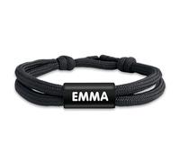 BIENMARQUER - Bracelet personnalisé pour adultes et enfants - Bracelet SOS fabriqué à partir d’un cordon résistant, disponible en plusieurs coloris. Ajoutez jusqu'à deux lignes de texte. (Black)