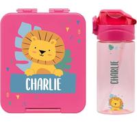 BIENMARQUER - Coffret avec gourde personnalisable pour enfants et boîte à goûter personnalisée en plastique pour enfants - Gourde avec paille, capacité 450 ml - 100% sans BPA (Rose foncé)