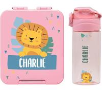 BIENMARQUER - Coffret avec gourde personnalisable pour enfants et boîte à goûter personnalisée en plastique pour enfants - Gourde avec paille, capacité 450 ml - 100% sans BPA (Rose clair)