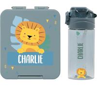 BIENMARQUER - Coffret avec gourde personnalisable pour enfants et boîte à goûter personnalisée en plastique pour enfants - Gourde avec paille, capacité 450 ml - 100% sans BPA (Petrol)
