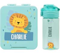 BIENMARQUER - Coffret avec gourde personnalisable pour enfants et boîte à goûter personnalisée en plastique pour enfants - Gourde avec paille, capacité 450 ml - 100% sans BPA (Bleu turquoise)