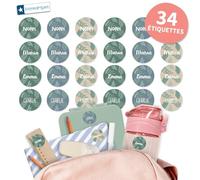 Bienmarquer - Étiquettes Autocollantes Rondes Tendances à personnaliser avec un prénom. Conviennent pour les livres, cahiers, classeurs, gourdes. Diamètre : 3,1 cm. (Feuilles, 34)
