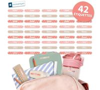 Bienmarquer - Mini Autocollants Objets Tendance à personnaliser avec le prénom. Parfait pour identifier de petits objets. Résistent au micro-ondes et au lave-vaisselle. (Design rose, 42)