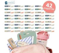 Bienmarquer - Mini Autocollants Objets Tendance à personnaliser avec le prénom. Parfait pour identifier de petits objets. Résistent au micro-ondes et au lave-vaisselle. (Vagues bleues, 42)