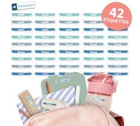 Bienmarquer - Mini Autocollants Objets Tendance à personnaliser avec le prénom. Parfait pour identifier de petits objets. Résistent au micro-ondes et au lave-vaisselle. (Coup de pinceau bleu, 42)