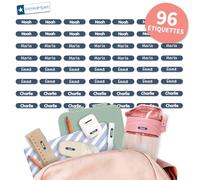 Bienmarquer - Mini XS Étiquettes Adhésives Personnalisables Coloré - Autocollantes pour Marquer les Crayons, Stylos. Convient pour l'Ecole -Résistent au Lave-vaisselle et Micro-ondes (Bleu foncé, 96)