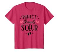 Bientôt Grande Sœur - Humour Annonce Naissance 2ème Enfant T-Shirt, Enfant, Rouge Chiné, 10 Ans