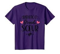 Bientôt Grande Sœur - Humour Annonce Naissance 2ème Enfant T-Shirt, Enfant, Violet, 10 Ans