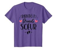 Bientôt Grande Sœur - Humour Annonce Naissance 2ème Enfant T-Shirt, Enfant, Violet Chiné, 2 Ans