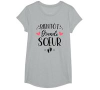 Bientôt Grande Sœur - Humour Annonce Naissance 2ème Enfant T-Shirt, Fille, Gris Chiné, XS