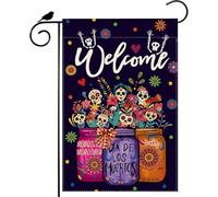Bienvenu Dia De Los Muertos Drapeau de Jardin Vases Sugar Skull Fleurs Jour des Morts Drapeau Mexicain Yard Drapeau Double Face S