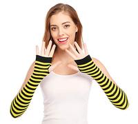 Bienvenu Mitaines longues sans doigts style punk-gothique-rock, jaune/noir, taille unique