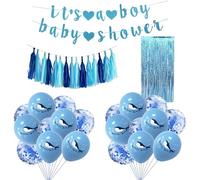 Bienvenue à la maison bébé garçon Décorations - 23 pièces Bleu Décoration de fête Gender Reveal Baby Shower Baptême Garçon Ballons Guirlande de fanions Chambre d’enfant Gender Reveal Fête