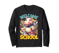 Bienvenue à la rentrée scolaire Happy Hippopotamus Cool Hippo Manche Longue