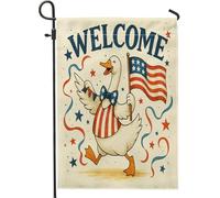 Bienvenue À L'Oie Patriotique Avec L'Amérique Drapeau De Jardin Double Face Drapeau De Cour Durable Drapeaux De Maison Pour Extérieure Vacances Toutes Les Saisons 30X45Cm