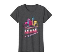 Bienvenue à Miami - City Skyline Art T-Shirt, Femme, Chiné Foncé, 3XL