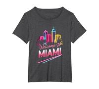 Bienvenue à Miami - City Skyline Art T-Shirt, Femme Grandes Tailles, Chiné Foncé, 3X