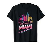 Bienvenue à Miami - City Skyline Art T-Shirt, Homme, Noir, 5XL