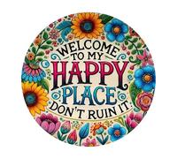 Bienvenue À My Happy Place - 7,8x7,8 Pouces, plaqu,e Happy Place, plaqu,e D'art Mural Rétro Vintage | Panneau De Bienvenue Amusant, Panneau Suspendu En Aluminium Pour La Maison, Le Jardin, Le Bar Et L