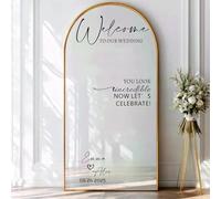 Bienvenue à notre autocollant miroir de mariage, autocollant en vinyle, noms et dates personnalisés pour miroir, Célébrez le panneau de mariage, autocollant mural (57 x 73 cm)