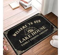 Bienvenue À Notre Lake House Family Fishing Friends Plank Paillasson D'Entree Absorbant Paillasson Intérieur Antidérapant Welcome Paillassons pour Salon Porte Baignoire 40X60 Cm