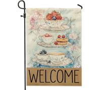 Bienvenue Au Printemps Et À L'Été ! Tasses À Thé, Baies Et Fleurs Bannière Décoratif Drapeaux Résistant Aux Intempéries Garden Flag Pour Intérieur Balcon Porche 30X45Cm