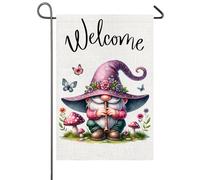 Bienvenue Aux Gnomes Printaniers, Champignons Et Papillons Drapeaux Solide Drapeau Décoratif Garden Flag Pour Porche Pelouse Bar 30X45Cm
