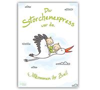 Bienvenue Baby - Gémeaux (posters DIN A2) - Le carat de bienvenue avec Storch après la naissance des jumelages - Bienvenue chez Mama et Babys.