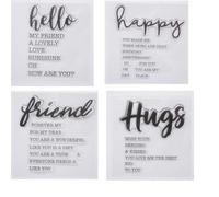 Bienvenue chez Joyful 4pcs/Set Hello Happy Hugs Friend Sentiment Background Tampon transparent pour la fabrication de cartes D coration et scrapb