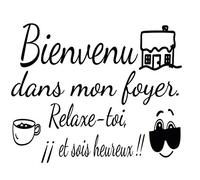 Bienvenue chez moi -autocollants muraux avec phrases- idéal pour décorer le salon de cuisine, la chambre à coucher, la porte d'entrée, etc. -Autocollants muraux en vinyle amovibles- noir 60 * 42cm