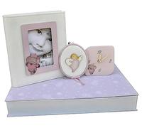 Bienvenue dans le monde : coffret cadeau thème éléphant avec album, horloge de table et suracule nouveau-né naissance (Rose)