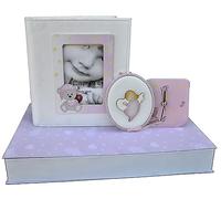Bienvenue dans le monde : Coffret cadeau thème Ours avec Album, Horloge de table et Suracull Nouveau-né naissance (Rose)