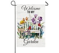 Bienvenue Dans Mon Été Printanier Bannière Cour 30X45Cm Bannières Décoratif Suspendre Drapeau De Cour Pour Porte Plage Toutes Les Saisons