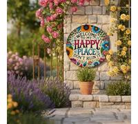 Bienvenue dans mon havre de paix ! - Plaque murale en métal, 20/30/40 cm, ronde, vintage, en aluminium, pour décoration intérieure et extérieure, style bohème rustique, à suspendre, idéale pour