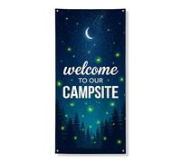 Bienvenue dans notre bannière de couverture de porte de camping, ciel nocturne, étoiles et lune, décoration de camping en plein air, fournitures de vacances de festival d'été, 91,4 x 183 cm