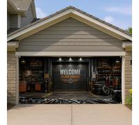Bienvenue dans notre housse de porte de garage, décorations de porte de garage noires de style industriel vintage, décoration d'intérieur et d'extérieur, accessoires toute l'année, 397 x 180 cm