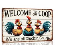 Bienvenue dans notre panneau Coop Nous sommes tous fous de Cluckin Plaque en métal Décoration de ferme Coop de cuisine Accessoires de poulailler fantaisie drôle Décoration murale de ferme 8x12 pouces