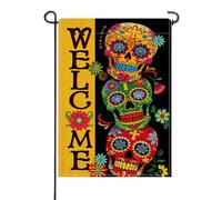 Bienvenue Dia De Los Muertos Sugar Skull Bannière Couleurs Vives Drapeau Résistant Aux Intempéries Garden Flag Pour Balcon Extérieur Intérieur 30X45Cm