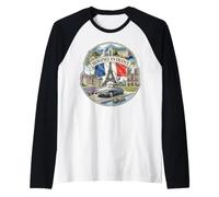 Bienvenue en France - Tour Eiffel - Voiture Vintage - Graphisme Manche Raglan