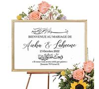 Bienvenue Mariage Autocollant, Panneau IC Arabe Personnalisé Mariage pour Nom Date, Musulman Welcome Love Mariage Français Panneau De Réception, Love Heart Shape Vinyle,Mariage Décoratif Islamique (
