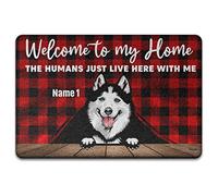 Bienvenue Personnalisé chez Moi, Décorations De Noël Personnalisées pour Les Amoureux des Chiens Paillasson D'Entree Doux Tapis De Bain Absorbant Tapis De Porte pour Salon Terrasse Bain 40X60Cm
