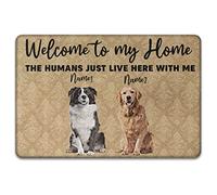 Bienvenue Personnalisé chez Moi, Décorations De Noël Rigolotes 2 Chiens Paillasson D'Entree Anti-Poussière Tapis De Bain Doux Paillasson De Bienvenue pour D'Entrée Intérieur Salon 40X60Cm