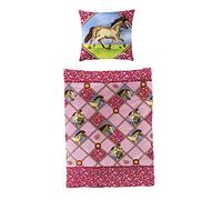 Bierbaum 2343 _ 01 Chevaux Amis Parure de lit, Coton, Rose, 135 x 200 cm