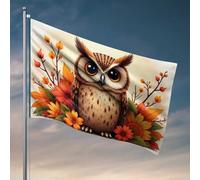 Bière Decor Automnal Hibou avec Fleurs et Baies Drapeau Décoration Murale Dortoir Décoration Murale pour Fille Université Balcon Décor (152 x 244 cm)