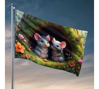 Bière Decor - Deux jolies souris dans un jardin fleuri - Drapeaux pour votre chambre - Accessoires pour joueurs (30 x 45 cm)