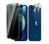 BIESHKJ 2+ 2Pack pour iPhone 12 de Protection Verre Trempé Anti-Espion + Protecteur D'objectif D'appareil Photo, Dureté 9H Vitre, Compatible Avec Les Coques et Résistant Aux Rayures