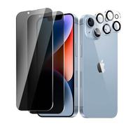 BIESHKJ 2+ 2Pack pour iPhone 14 Plus de Protection Verre Trempé Anti-Espion + Protecteur D'objectif D'appareil Photo, Dureté 9H Vitre, Compatible Avec Les Coques et Résistant Aux Rayures